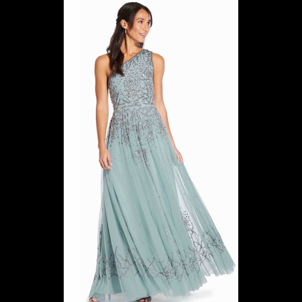 Adrianna Papell One Shoulder Beaded Ball Gown